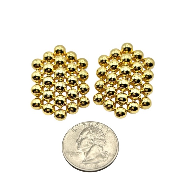 Vintage Gold Tone Cluster Ball Stud Earrings - Picture 2 of 4